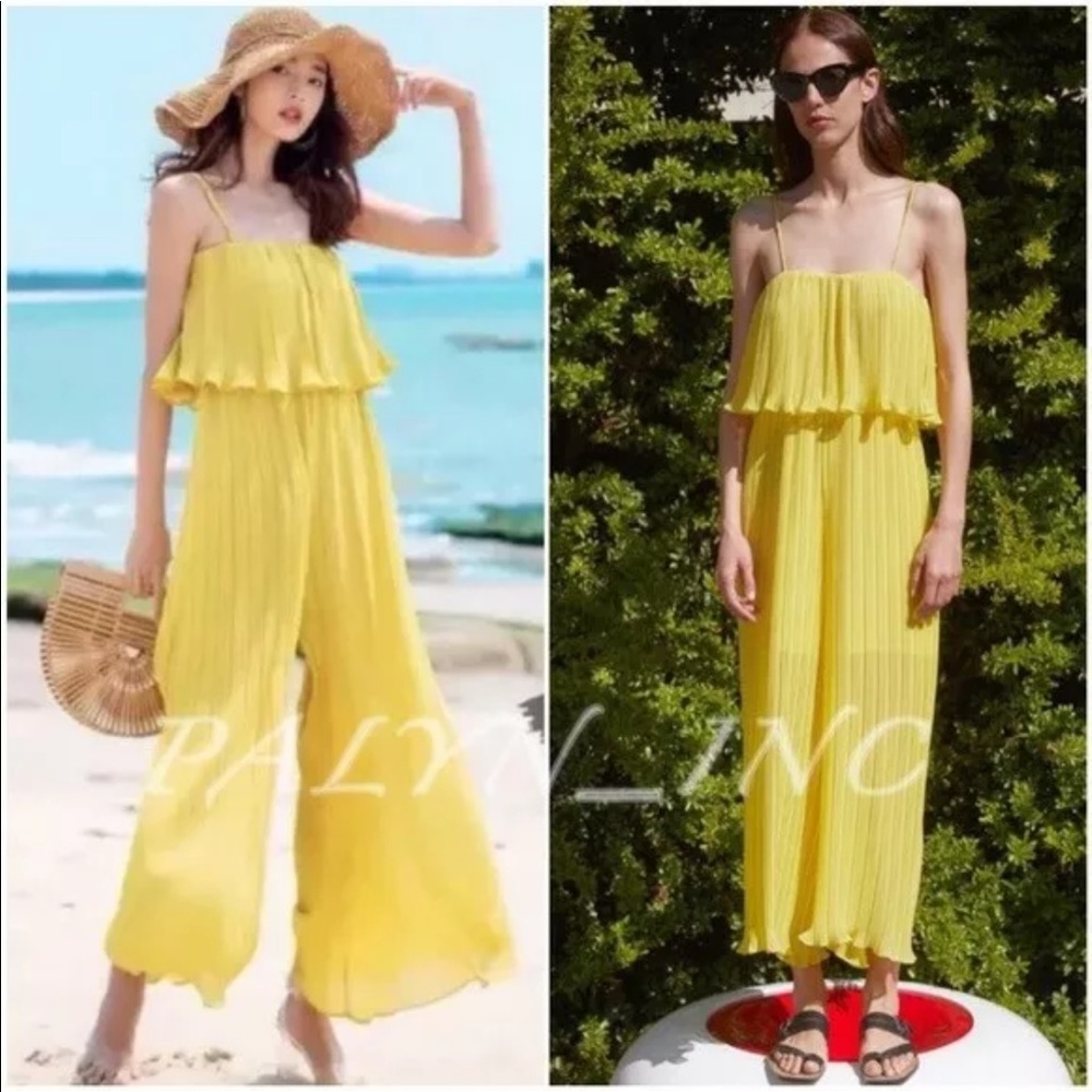 LAST NWT ZARA YELLOW PLEATED JUMPSUIT WITH STRAPS